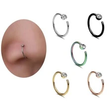 5Pcs Women's Inlaid cubic zirconia Nose Ring Fake Piercing Lip Ring Earrings Stainless Steel Non Piercing Nose Ring Body Jewelry - Multicolor - View 1