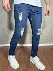 Men Jeans - 深色水洗藍 - 查看 2