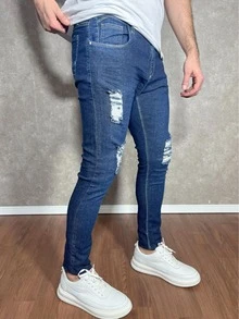 Men Jeans - 深色水洗藍 - 查看 3