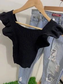 Women Knit Tops - 黑色 - 查看 2