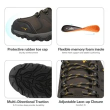 Men's Low Top Waterproof Hiking Shoes Trekking Trails Outdoor Work Shoes - màu nâu - Xem 3