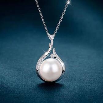 Fashionable Simulated Faux Pearl  & Cubic Zirconia Pendant Necklace