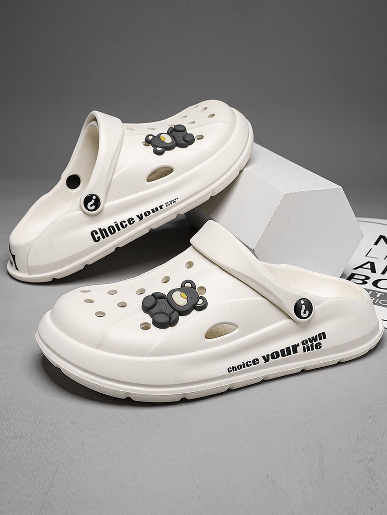 男士夏季透氣鏤空涼鞋兩用防滑辦公拖鞋休閒沙灘鞋 - 米色 - 查看 1