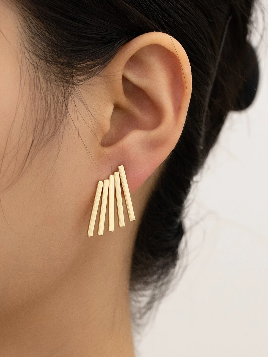 1pair Metallic Minimalist Bohemian Style Fringe Threader Earrings - Yellow Gold - View 1