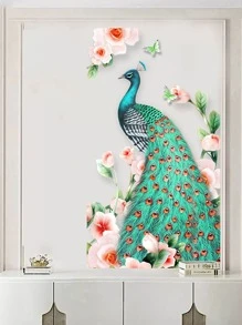 1 pieza Hermoso adhesivo de pared de pavo real realista, adhesivos, vinilos decorativos para decoración del hogar, artículos de decoración de primavera para refrescar tu hogar, adhesivos de decoración de ramas - Multicolor - Ver 3