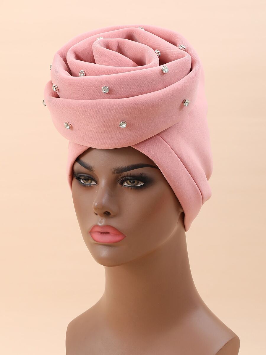 1入組鉚釘鑽石和花點綴帽子 - 藕粉色 - 查看 1