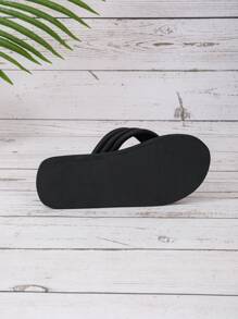 女士夏季時尚坡跟跟防滑海灘家居拖鞋帶露趾和一腳蹬風格 - 黑色 - 查看 8