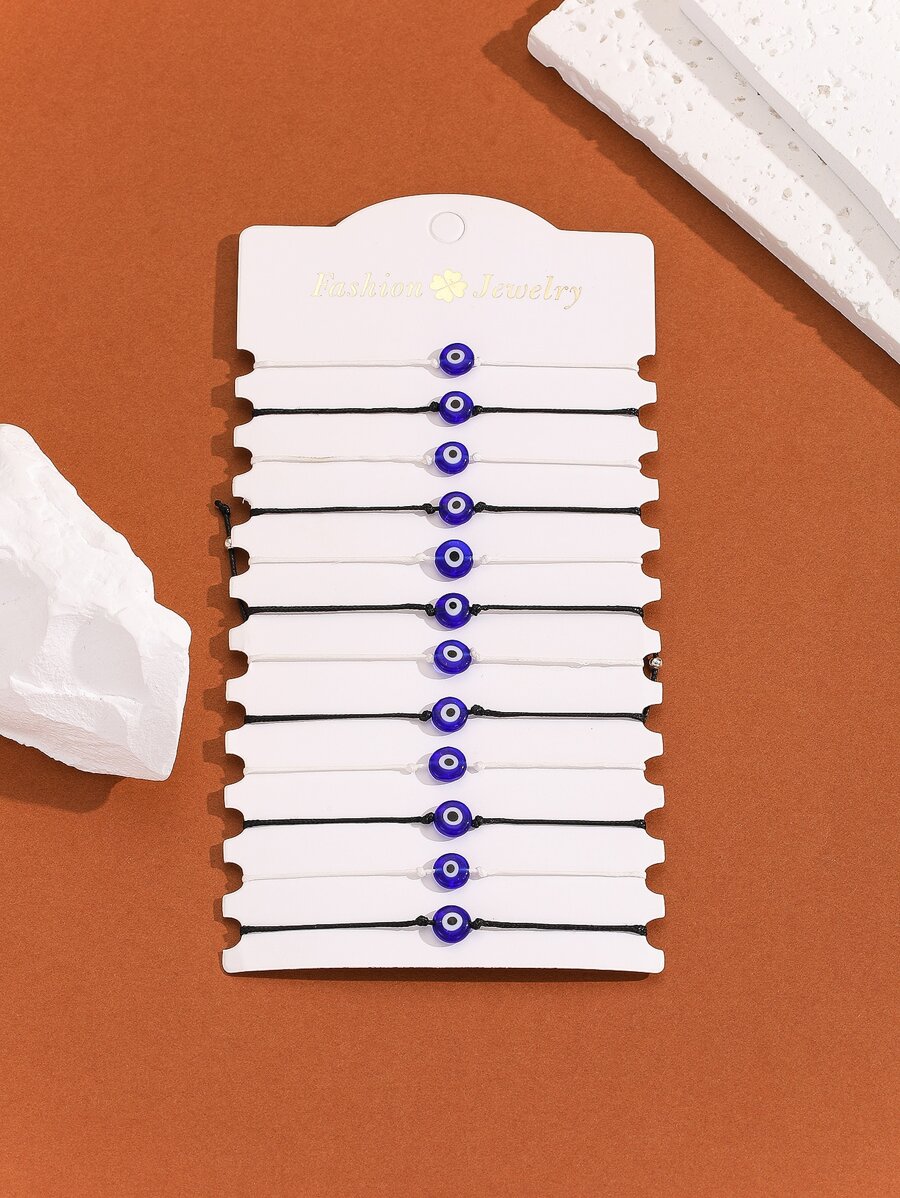 12pcs/set Adjustable Woven Eye Bracelet Set - Blue - View 1