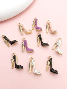 10pcs Random Color Mixed Fashion Rhinestone Enamel High Heels DIY Charm Pendant For Jewelry Earrings Necklace Making Accessories - Multicolor - View 2