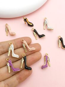 10pcs Random Color Mixed Fashion Rhinestone Enamel High Heels DIY Charm Pendant For Jewelry Earrings Necklace Making Accessories - Multicolor - View 4