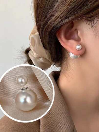 1 Pair Of Double-Sided Faux Pearl Statement Earrings