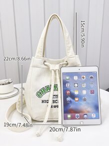 1 件灯芯绒单肩包，学院风 2024 秋冬斜挎水桶包，百搭通勤配饰 - 白色 - 查看 5