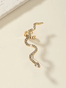 1pc Fashionable Personalized Snake Shaped Rhinestone Decor Stud Earring - Multicolor - View 5