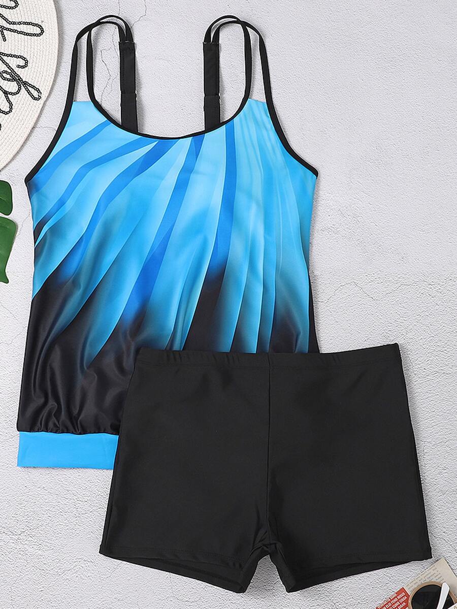 Ombre Print Shorts Tankini Summer - Multicolor - View 1