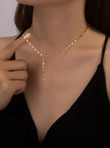 1入組時尚多用途簡約風十字吊墜項鍊 - 金黃色 - 查看 6