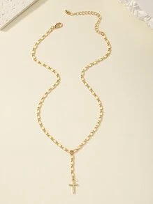 1入組時尚多用途簡約風十字吊墜項鍊 - 金黃色 - 查看 4