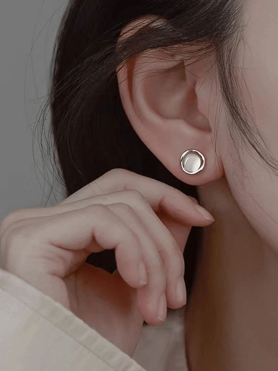 1 đôi bông tai hình bầu dục bằng đá mắt mèo cổ điển màu bạc - Bạc - Xem 1