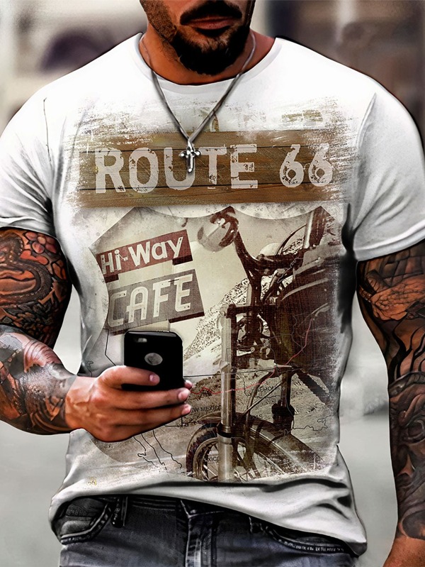 Camiseta Masculina Rota 66 Moto Vintage