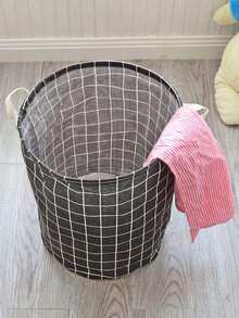 1入組大可折疊洗衣籃帶方格圖案適用於臟衣服收納 - 黑與白 - 查看 2