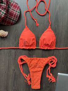 Women Athletic Bikinis Plain - Jeruk - View 3