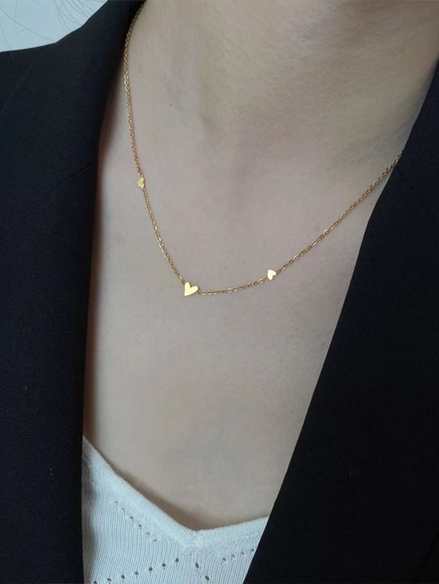 Nooxian 1pc Delicate Women's Unisex Heart Pendant Necklace, Collarbone Chain - Yellow Gold - View 1