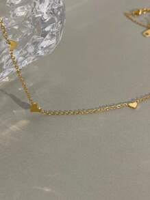 Nooxian 1pc Delicate Women's Unisex Heart Pendant Necklace, Collarbone Chain - Yellow Gold - View 5