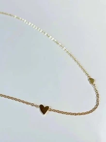 Nooxian 1pc Delicate Women's Unisex Heart Pendant Necklace, Collarbone Chain - Yellow Gold - View 3