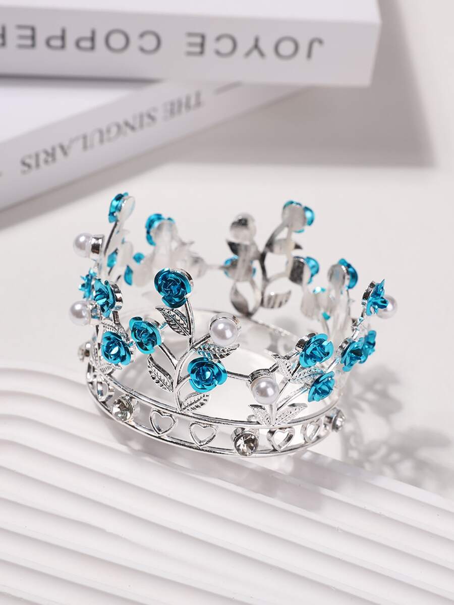 1入組時尚公主仙女服飾珍珠花裝飾3D皇冠適合女士 - 藍色 - 查看 1