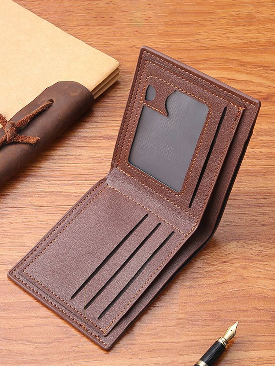 1 件男士经典商务休闲复古个性纯色时尚 3D 鹰图案压花短钱包卡夹带驾驶执照槽，男士钱包，情人节礼物 - 棕色 - 查看 1