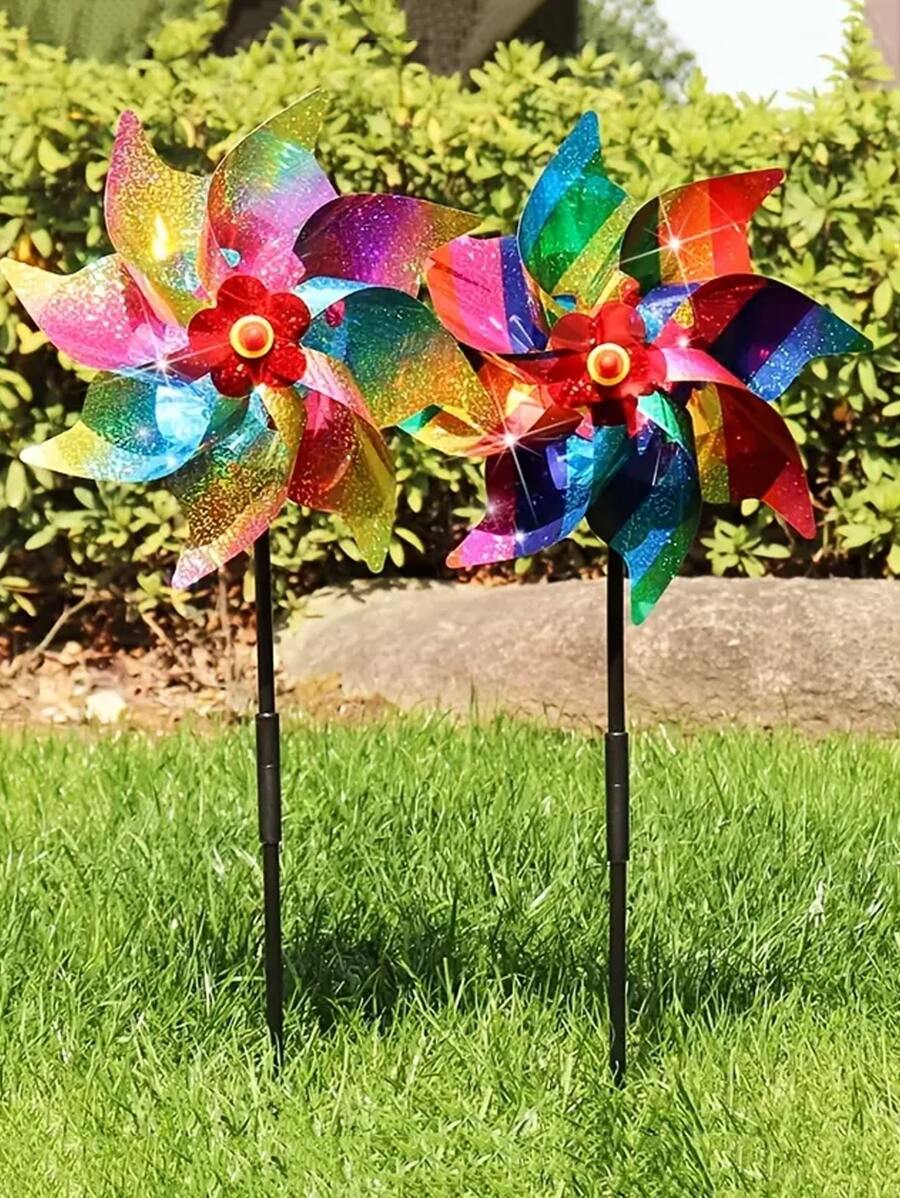 1入組八刃激光驅鳥風車9.45英寸彩虹風車花園農場8葉風車戶外驅鳥器，花園、草坪和公園驅鳥器，風景區裝飾顏色隨機 - 彩色 - 查看 1