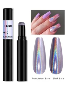 Misscheering 1入組氣墊筆與極光鏡，實心鈦金色變色龍幻影粉，適用於女性或女孩在家進行日常修飾指甲設計