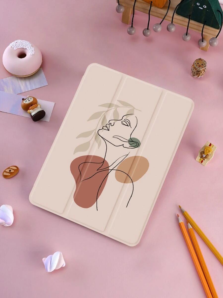 简约线条色块保护套，适用于带笔架的 iPad，支持自动睡眠/唤醒盖