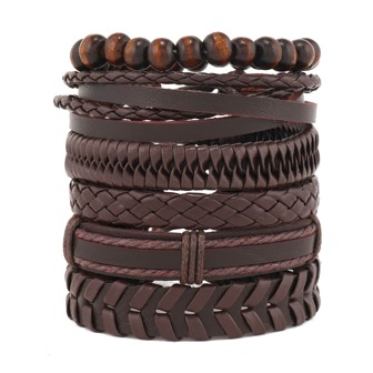 6 piezas/set Marrón vintage trenzado y combinación PU simple DIY