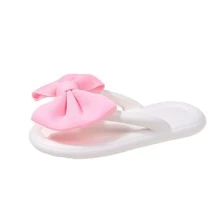 夏季厚底粉色蝴蝶結白色EVA人字拖，女款平底沙灘涼鞋 - 白色 - 查看 4