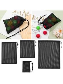 Durable Nylon Mesh Drawstring Storage Pouch Bag Multi Purpose Home Travel Outdoor Activity Pouch Laundry Bag - Black - View 4