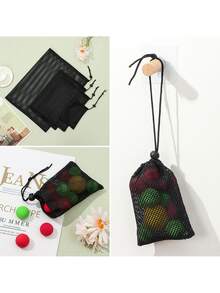 Durable Nylon Mesh Drawstring Storage Pouch Bag Multi Purpose Home Travel Outdoor Activity Pouch Laundry Bag - Black - View 3