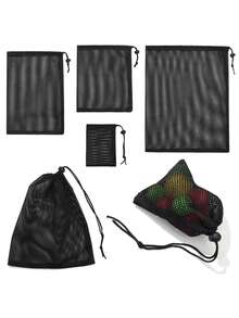 Durable Nylon Mesh Drawstring Storage Pouch Bag Multi Purpose Home Travel Outdoor Activity Pouch Laundry Bag - Black - View 2