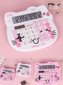 1 pieza dulce en forma de gato oficina calculadora - Blanco - Ver 4