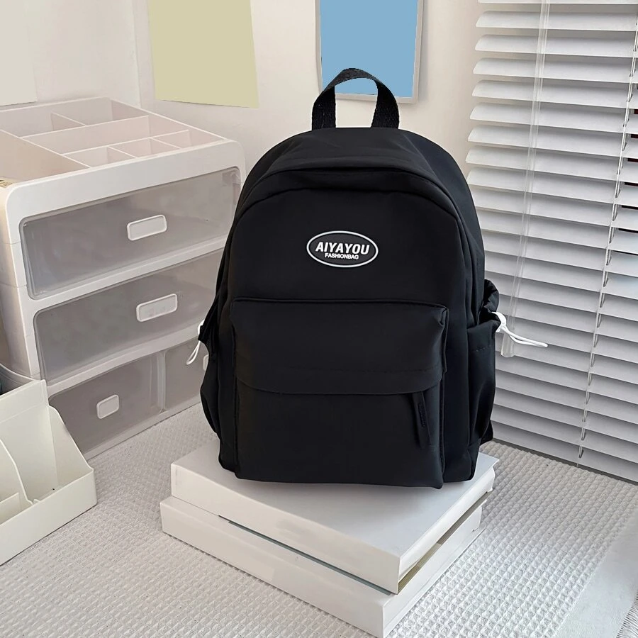 Kid's Fashionable Simple Solid Colour Small Backpack - Black - View 1