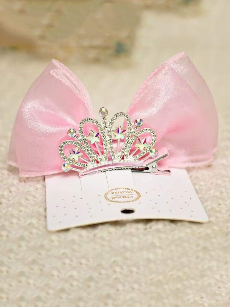Chicas 1 pieza Pinza de pelo de cocodrilo con diamante de imitación corona & con diseño de lazo moda para fiesta