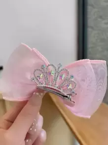 Chicas 1 pieza Pinza de pelo de cocodrilo con diamante de imitación corona & con diseño de lazo moda para fiesta