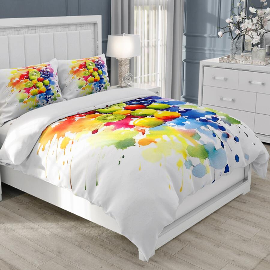 3pcs Fruit Patterned Multicolor Polyester Digital Printed Duvet Cover Set - Multicolor - View 1