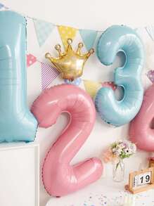 1個數字 + 1個皇冠迷你皇冠數字鋁箔氣球，鋁箔生日派對婚禮週年紀念店鋪開幕裝飾皇冠氣球 - 粉色 - 查看 2
