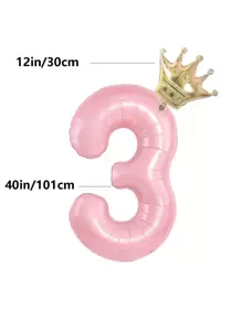 1個數字 + 1個皇冠迷你皇冠數字鋁箔氣球，鋁箔生日派對婚禮週年紀念店鋪開幕裝飾皇冠氣球 - 粉色 - 查看 3