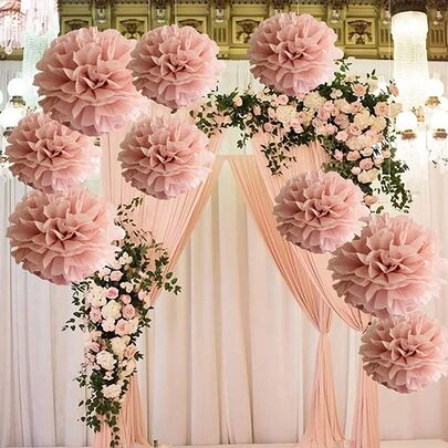 9pcs Paper Pom Poms, White Tissue Paper Flowers, Fluffy Hanging Decor, Suitable For Scene Decoration, Home Decor, Room Decor, Birthday Party, Wedding Favors, Business Graduation Gifts, Back To School, Valentine's Day And More Occasions