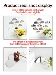 10pcs Mirror Effect Silver Cloud Shaped Wall Stickers, 1mm Thickness Acrylic Material Decorative Mirror Stickers For Living Room, Bedroom, Kitchen, Bathroom Mirror Wall Wall Decor Room Decor Wall Mirror Mirror For Room Home Decor Bathroom Decor Living Room Decor - Silver - View 6