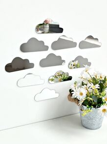 10pcs Mirror Effect Silver Cloud Shaped Wall Stickers, 1mm Thickness Acrylic Material Decorative Mirror Stickers For Living Room, Bedroom, Kitchen, Bathroom Mirror Wall Wall Decor Room Decor Wall Mirror Mirror For Room Home Decor Bathroom Decor Living Room Decor - Silver - View 2