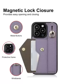 Etui portfelowe z paskiem na nadgarstek i podstawką kompatybilne z 11 Pro Max, 12 Pro Max, 13 Pro Max, 14 Pro Max, 14 Plus, 16e, 15 Pro Max, Galaxy S20 Ultra, S21 Plus, S21 Ultra, S22 Plus, S23/S24/S25 Ultra, Xperia Ace III, Xperia1 V, Xperia5 V, Xperia10 V