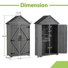 Outdoor storage cabinets, garden wooden tool sheds, outdoor wooden shed cabinets with shelves and latches in the yard - 灰色 - 查看 5
