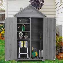 Outdoor storage cabinets, garden wooden tool sheds, outdoor wooden shed cabinets with shelves and latches in the yard - 灰色 - 查看 3